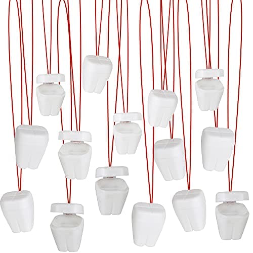ArtCreativity Tooth Saver Necklaces Set of 144 White Teeth Containers Tooth Holders For Boys Girls Dentist Office Giveaways For Kids Theme Party Supplies Unique Goodie Bag Fillers