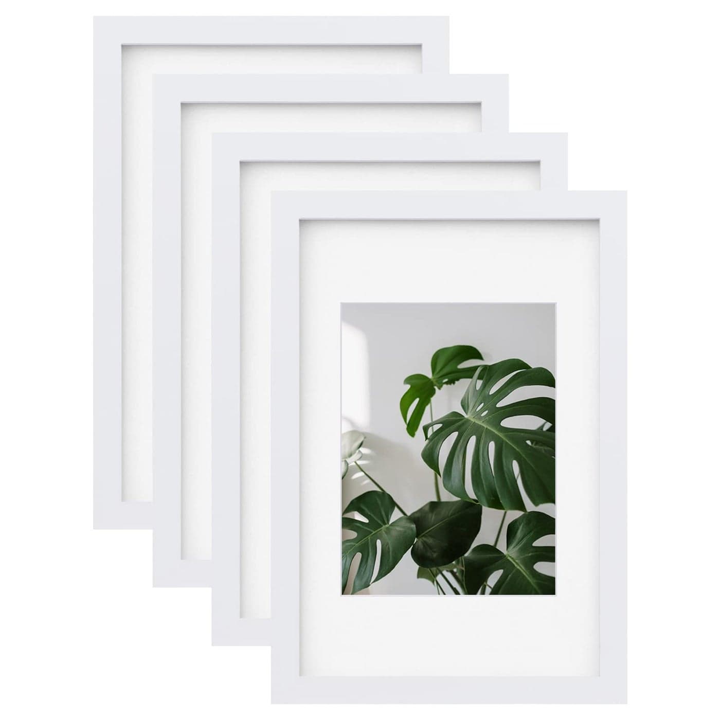 EGOFINE 12x8 Photo Frames White Set of 4 Wood Picture Frames with Acrylic Glass Tabletop and Wall Mounting Display