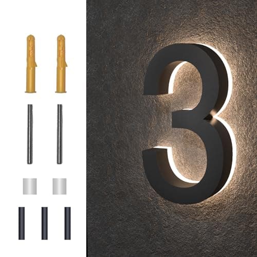 MIDIT 7 Inch Backlit LED House Numbers, Waterproof Stainless Steel, High Transparency Acrylic, LED Illuminated Home Address Number, Lighted House Numbers, Modern Address Numbers, 7 Inch Number 3