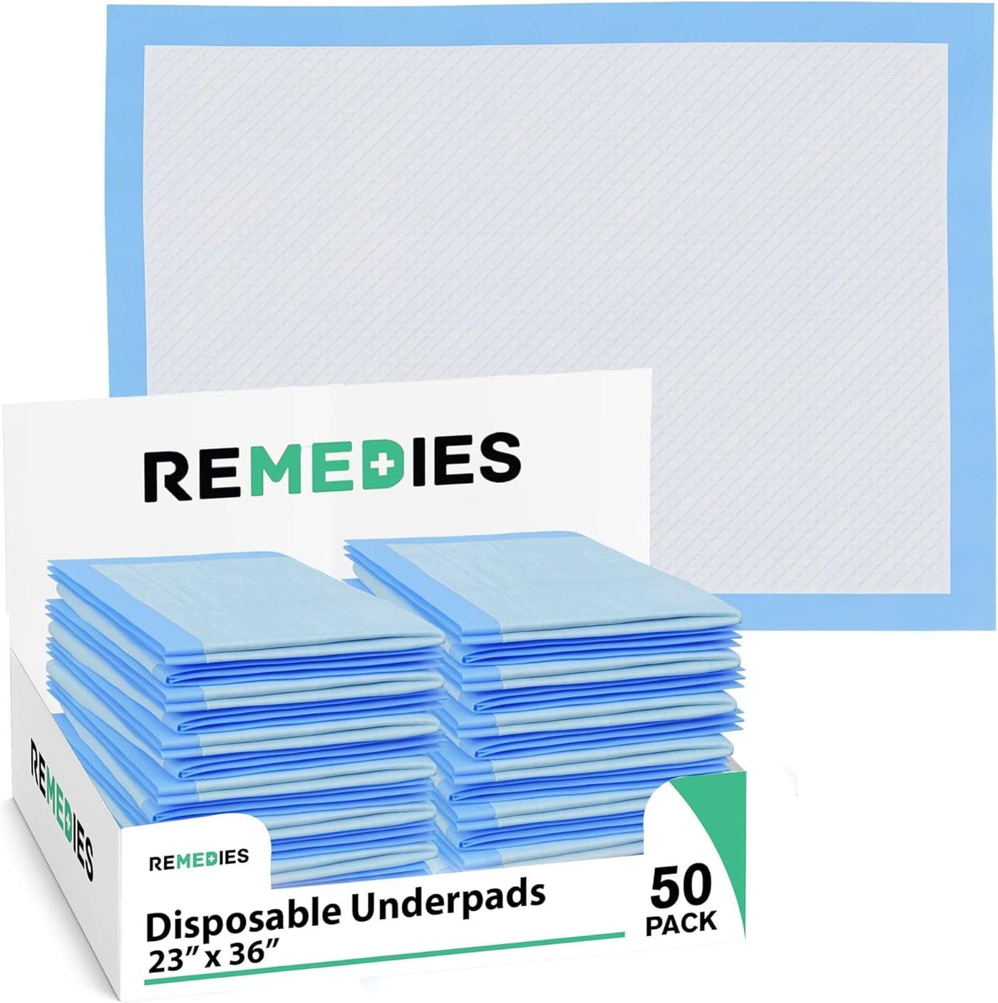 Remedies - Bed Pads Disposable Adults, Seniors, Kids & Puppy Pads - 23" x 36" - Large Disposable Underpads - 50 Count, Incontinence Underpads for Beds & Furniture, Dog Pee Pads, Dogs Chucks Pads