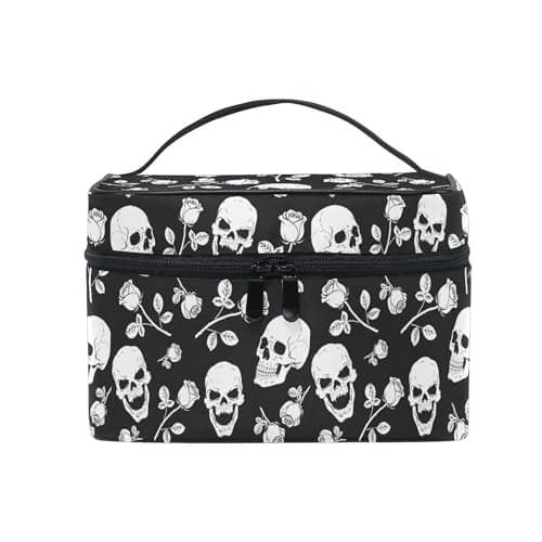 MNSRUU Skull Makeup Bag Skull Rose Gothic Makeup Organizer Bags Toiletry Bag Box Travel Cosmetic Bag Make Up Train Case for Women Teen Girl Ladies