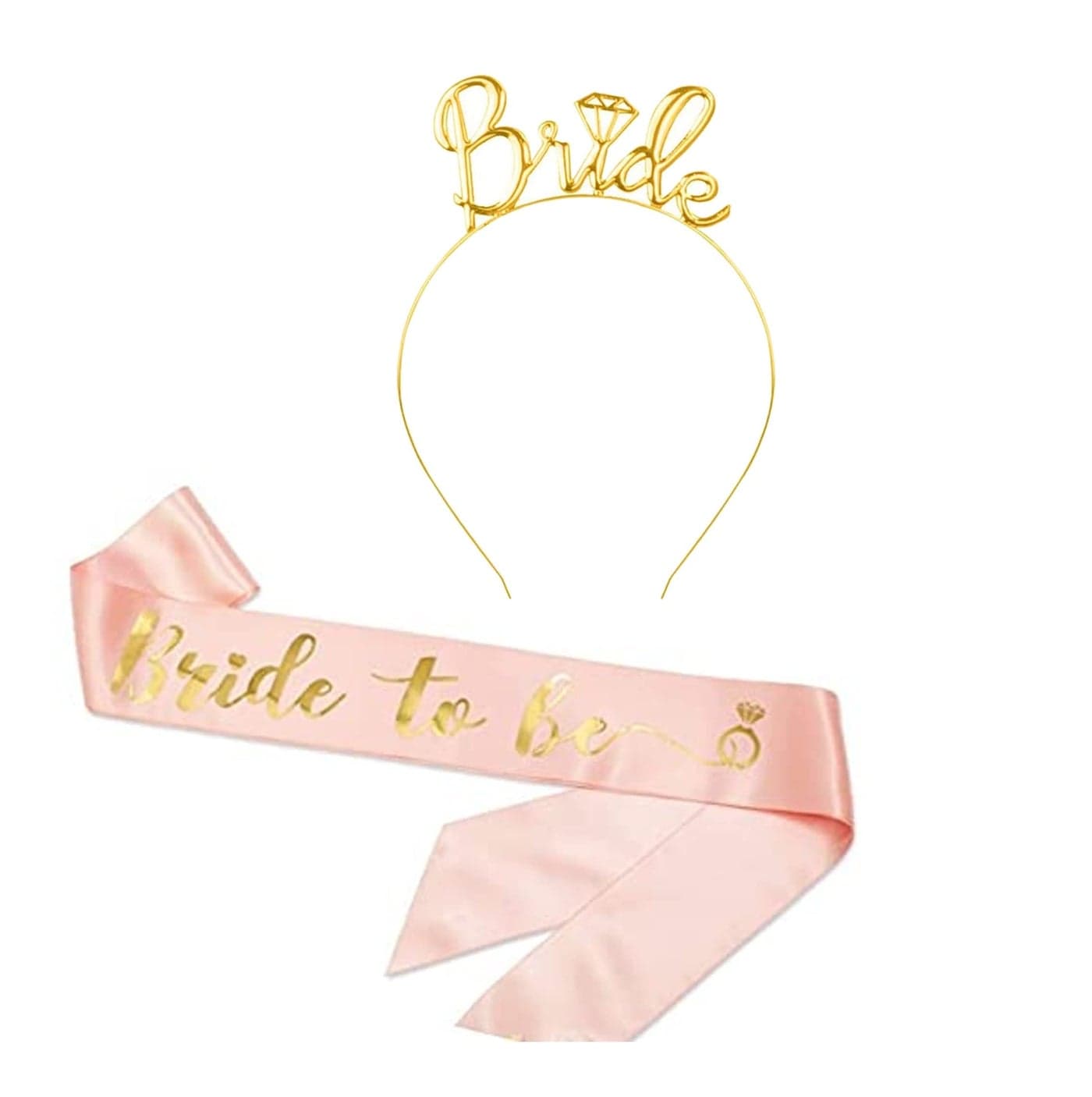 GRAND SHOP Premium Bride to Be Sash with Glossy Headband (Golden - Rose Gold)