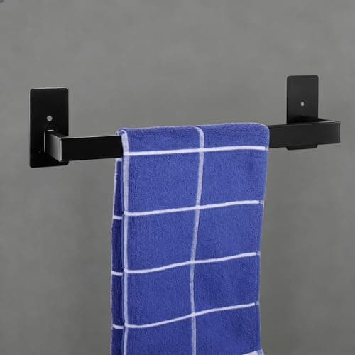 Vanloory Bathroom Towel Bar Self Adhesive, No Drilling Towel Rack Easy to Install,Hand Towel Holder Made of Premium Stainless Steel Sticky on Hand Towel Hanger for Kitchen, Toilet(12IN, Black)