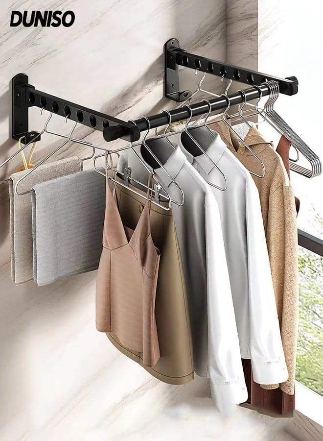 Foldable Clothes Rack, Drying Rack Space Saving Clothing Hanging, Wall Mounted Closet Storage Organizer, Sturdy Hanging Dryer Rack, Clothes Hanger Rack for Door for Laundry, Bedroom, Washroom, Black