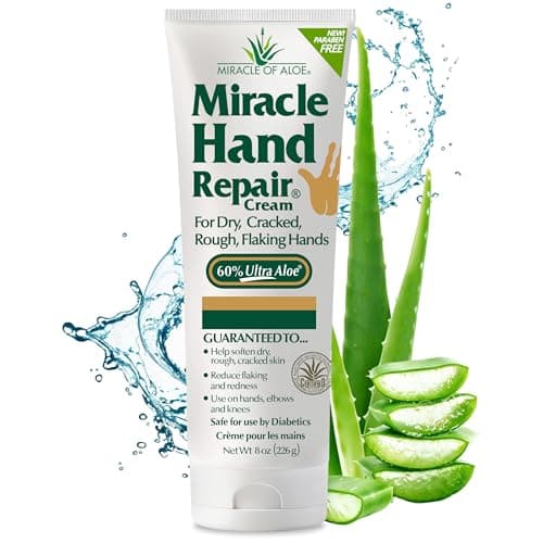 Miracle of Aloes Miracle Hand Repair Cream 8 oz Healing Aloe Vera Lotion for Dry Cracked Hands with 60 Ultra Aloe Gel Moisturizes Softens and Repairs NonGreasy Lightly Scented