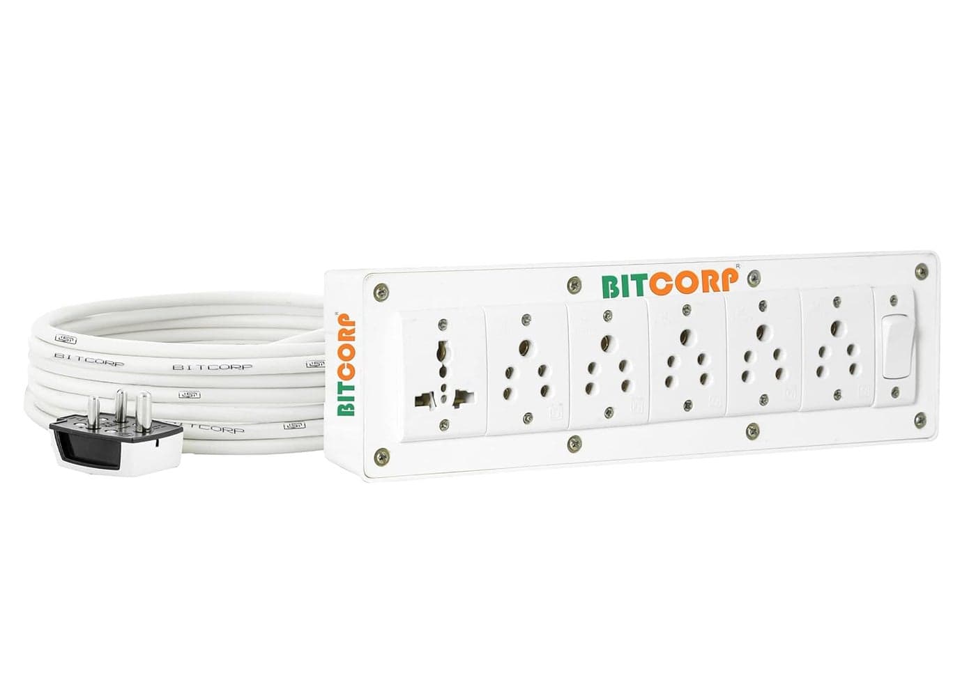 Bitcorp Extension Board 6A 1000W with 4 Meter Long Cable Cord for Home Kitchen Office Outdoor Indoor Appliances White