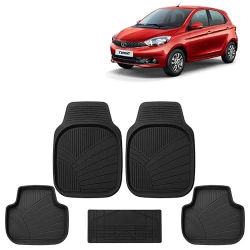 KINGSWAY Accessories Premium 5 Pcs PVC Car Floor Mat Compatible with Tata Tiago Year 2016 to 2020, Waterproof, Anti Slip, All Weather Protection, Easy to Clean Car Foot Mats, Black 5G