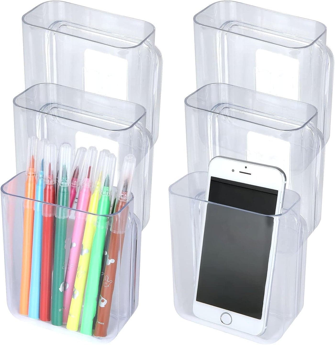 6Pack Plastic Wall Folders, Clear Hanging Organizer, Acrylic Single Pocket Mount File Holder, Organizer For Office Home, 4” X 4.7” 2”