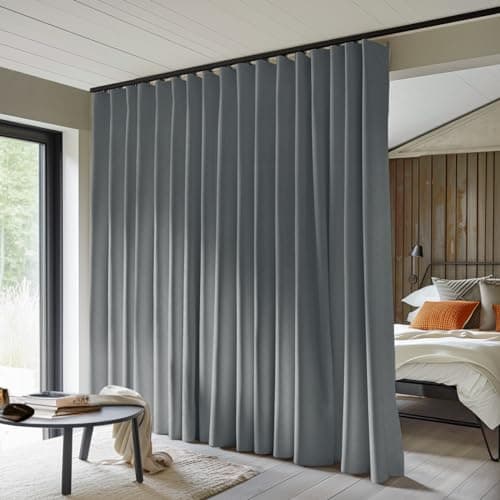 MaKefeile Room Divider Curtains Total Blackout Privacy Curtain Panel Room Thermal Insulated Noise Reduction Curtains for Bedroom Window Living Room Ceiling Track Curtain W 8.3 ft × H 7 ft Dark-Grey
