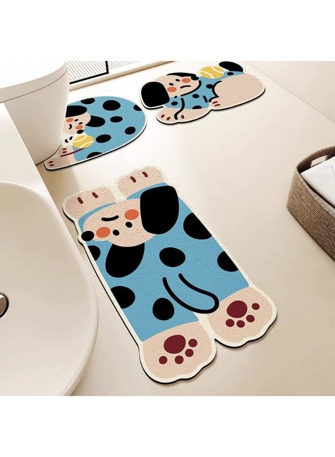 3-Piece Cartoon Dog Bath Mat Set Diatomite Absorbent Non-Slip Mats Sink Rug and Toilet U-Shaped Pad For Bathrooms, Kitchens, Entrances, Living Rooms, Toilets and Other Places ,Bathroom Floor Mat + Washbasin Mat + Toilet Mat,50*55cm+40*60cm+40*80cm