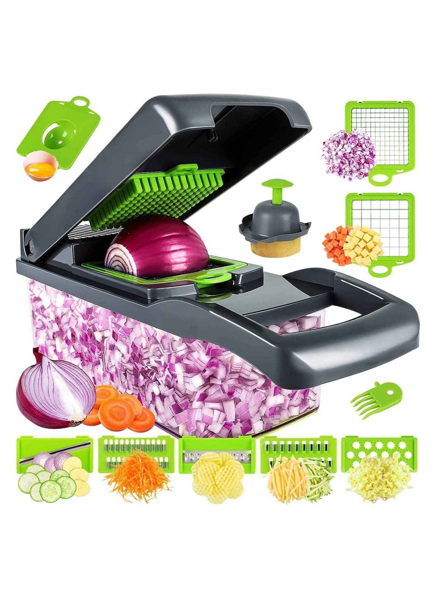 Vegetable Chopper, Pro Onion Chopper, Multifunctional 13 in 1 Food Chopper, Kitchen Vegetable Slicer Dicer Cutter, Veggie Chopper With 8 Blades, Carrot and Garlic Chopper.