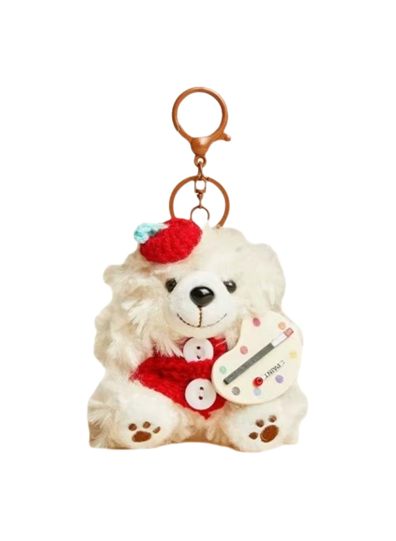 Bear Keychain, Plush Bear Gift, Cute Keychain, Bear Lover Gift, Backpack Accessories, Bag Ornaments (Sweater Painter Bear - Red)
