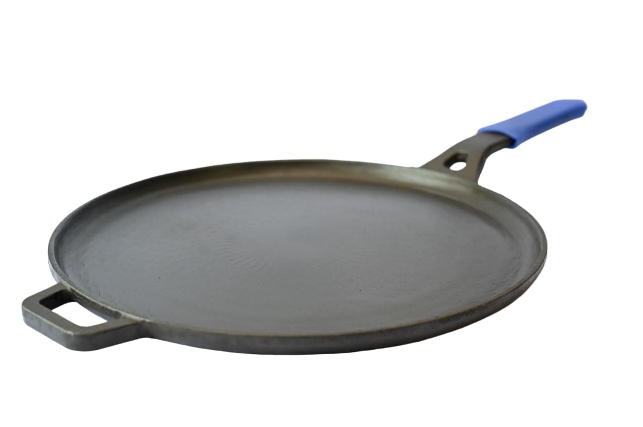 RudraEco PreSeasoned Cast Iron Tawa for Dosa Uttapam Chila Pancake 1125 Inches 286 cm 26 Kg Gas InductionFriendly Long Handle ToxinFree Naturally NonStick Long Lasting