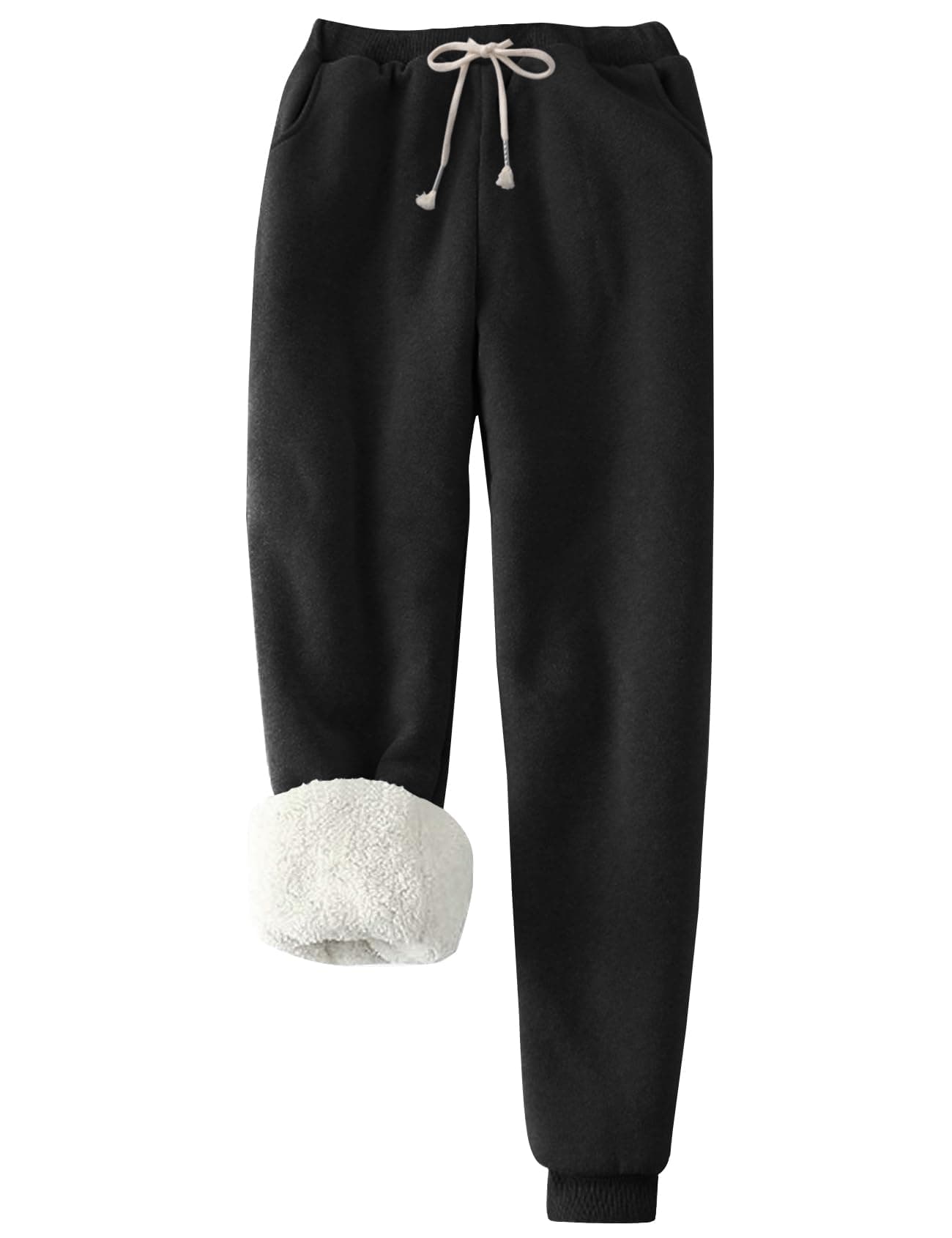 Flygo Womens Winter Warm Fleece Joggers Pants Sherpa Lined Athletic Active SweatpantsXSmall Black