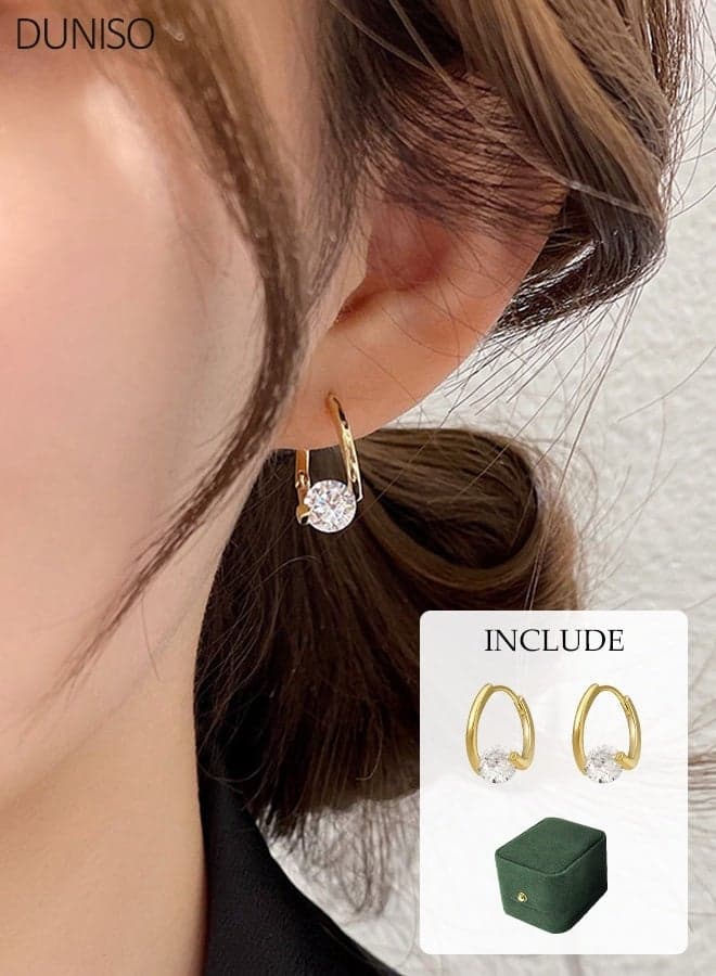 Earrings for Women Small Hoops Earrings, White Gold Plated White Cubic Zirconia Hinged Sleeper Tiny Hoop Earrings Trendy Jewelry For Minimalist Jewlery Fashion And Daily Wear