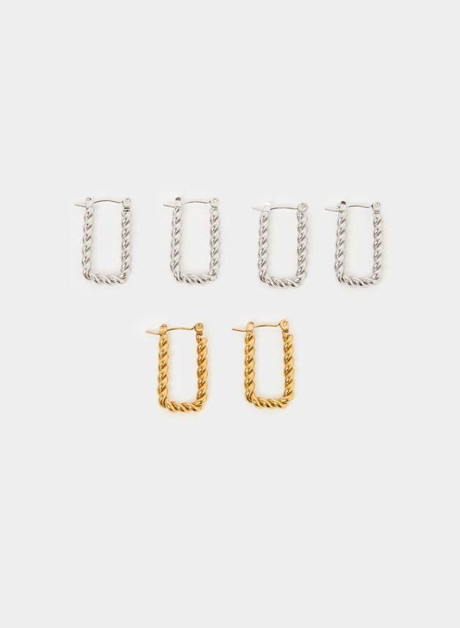 Pack of 3 - Twisted Rectangle Hoop Earrings