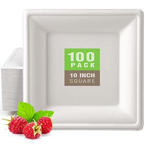 Gezond 100 Pack Compostable Square Paper Plates 10 Inch Disposable Paper Plates Large Square Dinner Plates Biodegradable White Plates for Party
