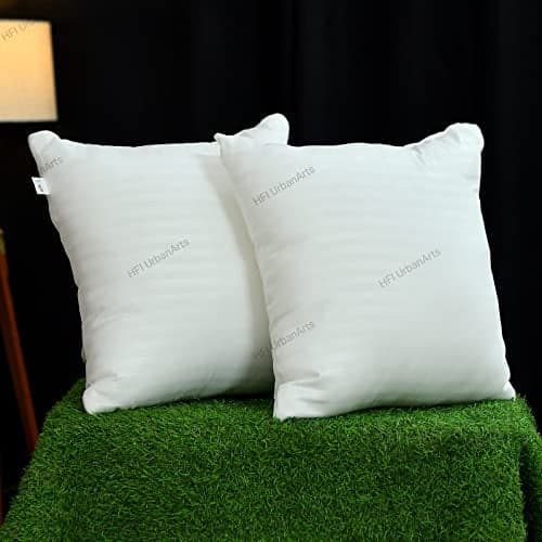 HFI Urban Arts Striped Fabric Luxury Cushion Fillers - Pack of 4 Pcs| 16 x 16 Inches| White | Conjugated Virgin Fiber Filling | Hotel Quality Linen