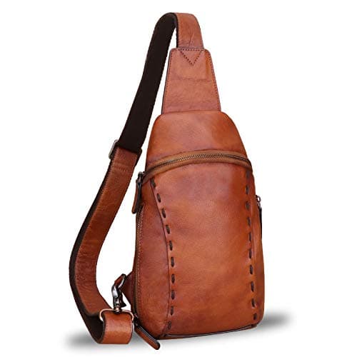 LRTO Genuine Leather Silng Bag for Women and Men Vintage Real Leather Sling Backpack Shoulder Crossbody Bag Chest Purse (Brown)