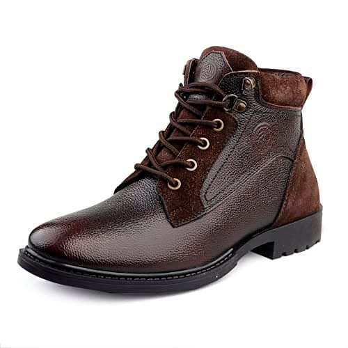 Bacca Bucci® Men's Meteor Splash Proof Full Leather Classic Fashion Boots for Bikers Riders Trekking Trails Backpacking and Hiking | 6 Inches | Ankle Height | All Day wear- Brown, Size UK8