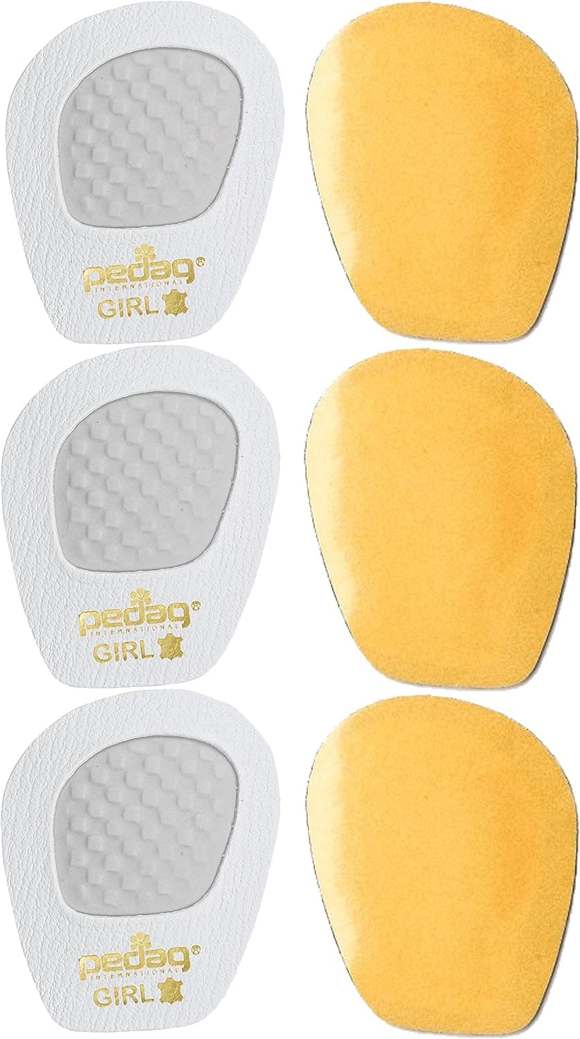 pedag Girl Anti-Slip Forefoot Inserts for High Heel Footwear, Handmade in Germany, Sandals Pumps and Mules, Textured Grip, Real Leather, One Size Fits All, White, 3 Pair