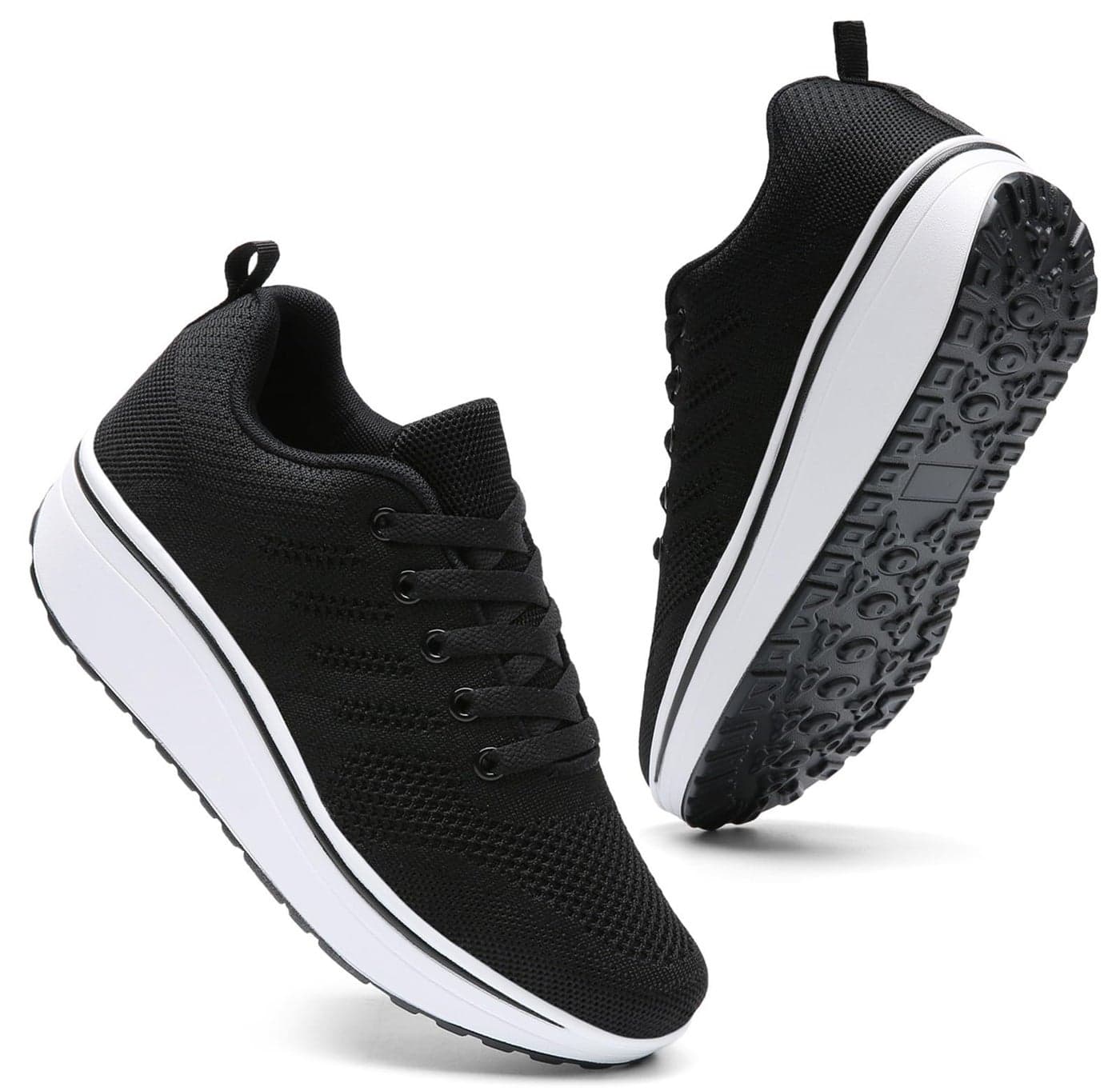 DADAWEN Women's Slip On Breathable Mesh Walking Tennis Shoes Lightweight Comfort Wedge Platform Casual Sneakers for Gym Travel Work Black US Size 7