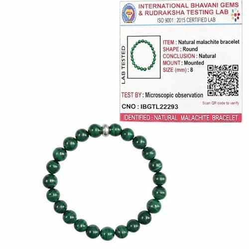REMEDYWALA Malachite Bracelet 8MM with Certificate | AAA Quality Natural Malachite Stone Beaded Stretch Bracelet for Men & Women | Protection, Balance & Positive Energy Bracelet (2.5 Inch)
