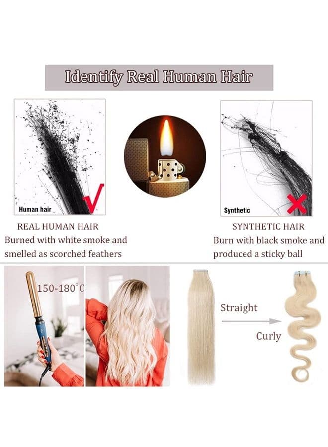 Tape in Hair Extensions Human Hair 40pcs 100g Balayage Golden Brown Highlighted Bleach Blonde 100% Remy Hair Extensions Real Human Hair Seamless Straight Tape in Hair of 18 inch #12P613