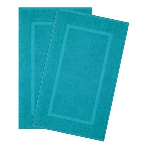 Cotton Paradise 100% Cotton Bath Mats for Bathroom Floor Set of 2 Pack, 20x34 Soft Absorbent Washable Quick Dry Tub Bathmat, Aqua Towel Bath Mat