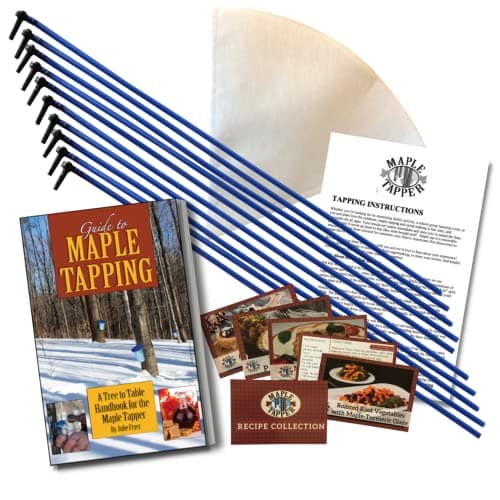 MAPLE TAPPER Maple Syrup Tree Tapping Kit – (10) Spiles + (10) 3' Tubes + (1) 1 QT Maple Sap Filter + 80 Page Book “Guide to Maple Tapping" & Recipe Cards -BPA FREE- Made in North America