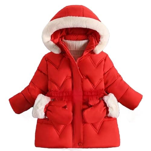 AiWMGL 4T 5T Toddler Girls Winter Coat Jacket Outwear Clothes Warm Overcoat Snowsuit Red Puffer Parka Fur Lined Hood Kids Size5/6