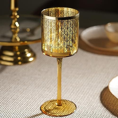 Pure Home + Living Gold Pattern Glass Stem Candle Holder