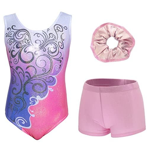 Aosva Gymnastics Leotards for Little Girls One-piece Sparkle Colorful Rainbow Dancing Gymnastics Clothes 5-6Years