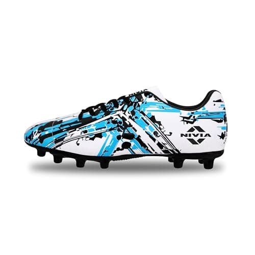 Nivia Storm Football Shoe for Mens, TPU Sole with PVC Synthetic Leather Upper for Hard and Grassy Surfaces Suitable for Sports, Die Cut Soft Cushion, Light Weight Insole (White) UK - 11