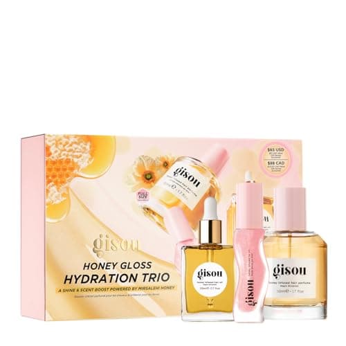 Gisou Honey Gloss Hydration Trio Hair Oil Watermelon Sugar Lip Oil Wildflower Honey Perfume Gift Set for Glossy Shine Hydration LongLasting Scent