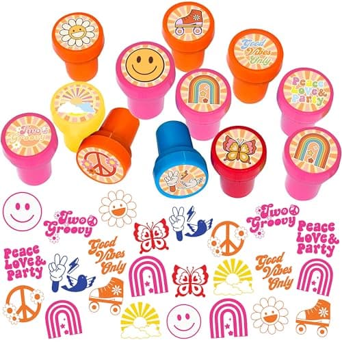 Groovy 70s Stamps for Kids Themed Groovy 70s Birthday Party Favors Decorations Supplies 12PCS Groovy SelfInking Stampers Classroom Gifts Cute for Boys Girls Rewards Birthday Party Gifts Ideas