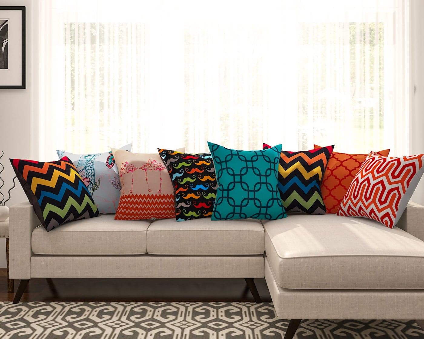 SEJ by Nisha Gupta Cushion Cover 16 Inch x 16 Inch Set of 8 | Polyester Cushions for Sofa | Decorative Cushion Pillow | Pillow Covers for Living Room | Designer Decorative Throw Pillow/Cushion Covers