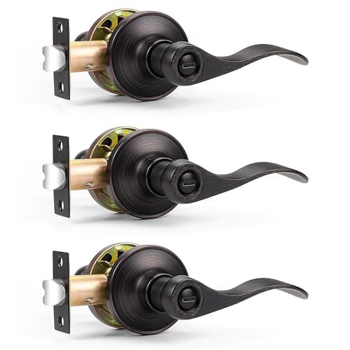 Probrico Oil Rubbed Bronze Wave Privacy Door Levers Interior Bed Bath Handles Keyless Lock Set Leversets,Left/Right Handed,3 Pack