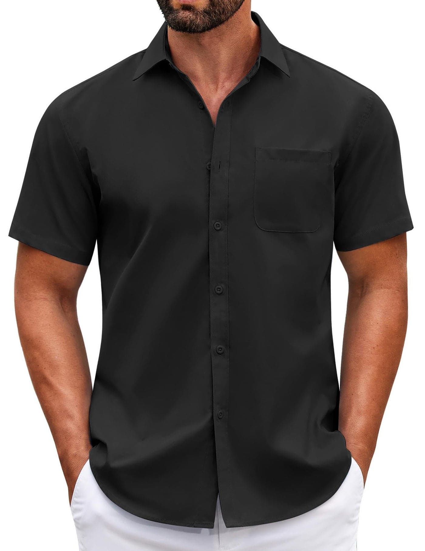 COOFANDY Men's Short Sleeve Dress Shirt Slim Fit Button Down Summer Shirt Black
