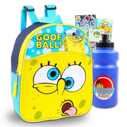 SpongeBob SquarePants Mini Backpack and Water Bottle Set - 11" Spongebob Backpack with Water Bottle, and More (Spongebob School Supplies Bundle)