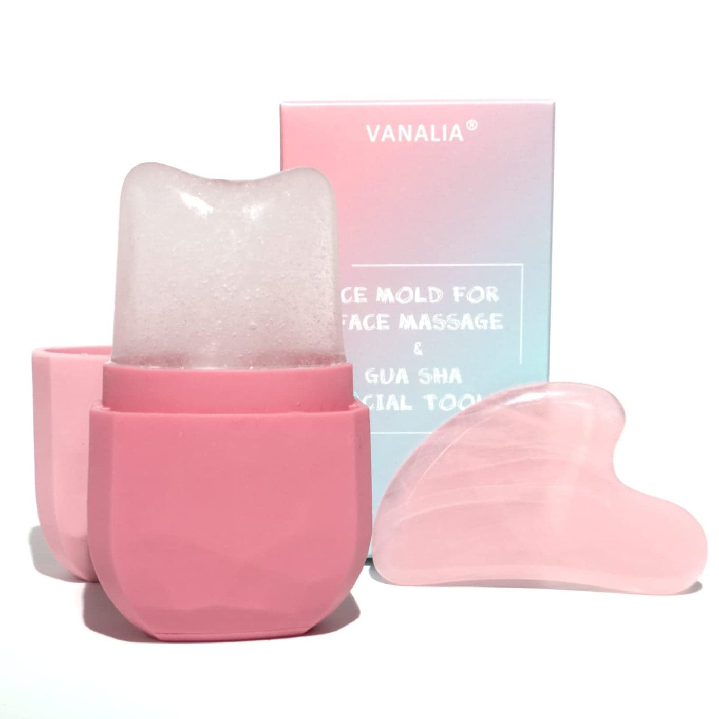 VANALIA Ice Roller and Gua Sha Set for Face Eyes and Neck Skin Care Beauty Tools to Brighten Skin and Enhance Natural Glow Pink