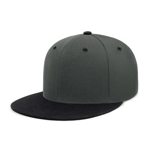 CHOK.LIDS Flat Bill Visor Classic Snapback Hat Blank Adjustable Brim High Top End Trendy Color Style Plain Tone Baseball Cap (Charcoal/Black)