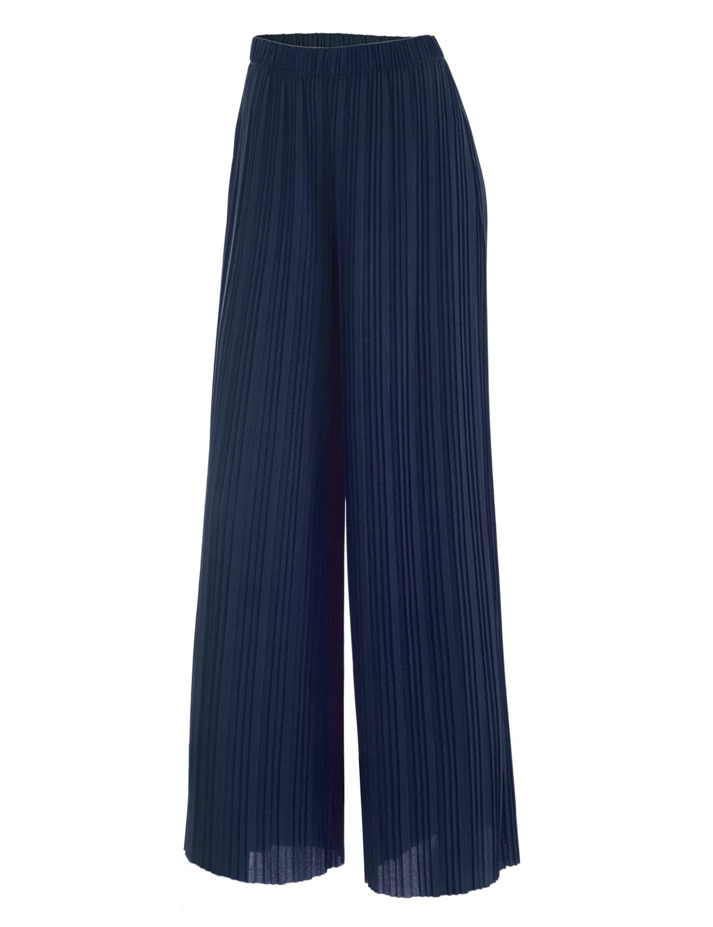 Lock and Love LL WB1795 Womens Casual High Waisted Pleated Wide Leg Palazzo Pants Trousers with Elastic Waist Band S Navy