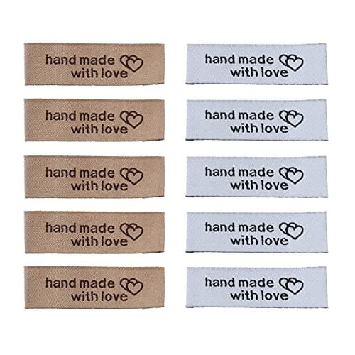 Wenplus 100 Pcs Clothing Labels Woven Sewing Labels Handmade with Love Labels Fabric Labels Embroidered On Label for Clothing Garment Crochet Sewing Decoration, 2 Color