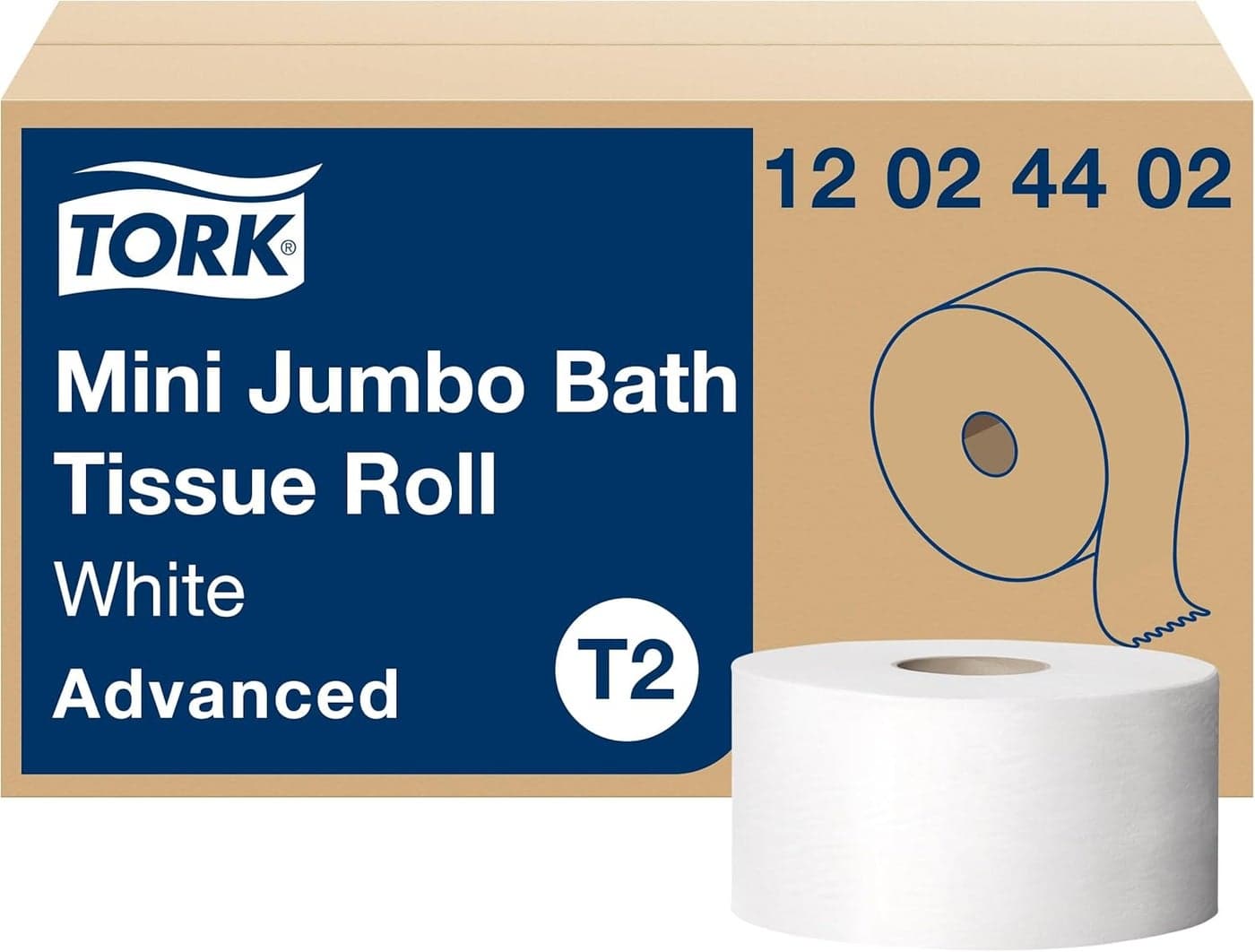 Tork Mini Jumbo Toilet Paper Roll White T2 Advanced 2Ply 12 x 751 12024402