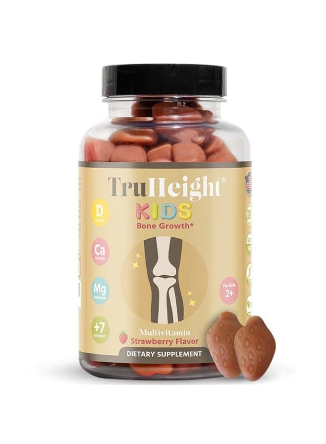 Kids Bone Growth Gummies (Strawberry, Ages 2+) All Natural Kids & Toddler Vitamins - Vitamin D, Calcium, K, Magnesium Multivitamin, Growth & Development, Builds Strong Bones, D3 K2, Vegan