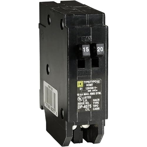 Square D by Schneider Electric Homeline 15 Amp and 20 AmpTandem Circuit Breaker, 120/240VAC, 10kA Breaking Capacity, Plug in Mount, Standard Type, Residential Use (HOMT1520CP)