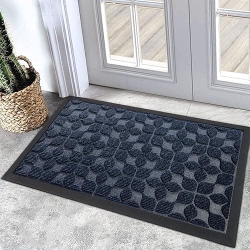 Bulijojo Sturdy Front Entrance Doormats,Durable Heavy Duty Welcome Mat,Thick Absorbent Natural Rubber Non Slip Mat,Easy Clean Entryway Mat 17"x30" Geometric Blue
