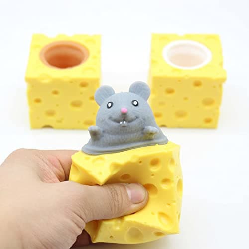 Holgosiu Squishy Cheese Toy Mouse Stress Ball Squishy Rat Squeeze Cheese Fidgets Mice Toy Stress Novelty Toy for ADHD ADD OCD
