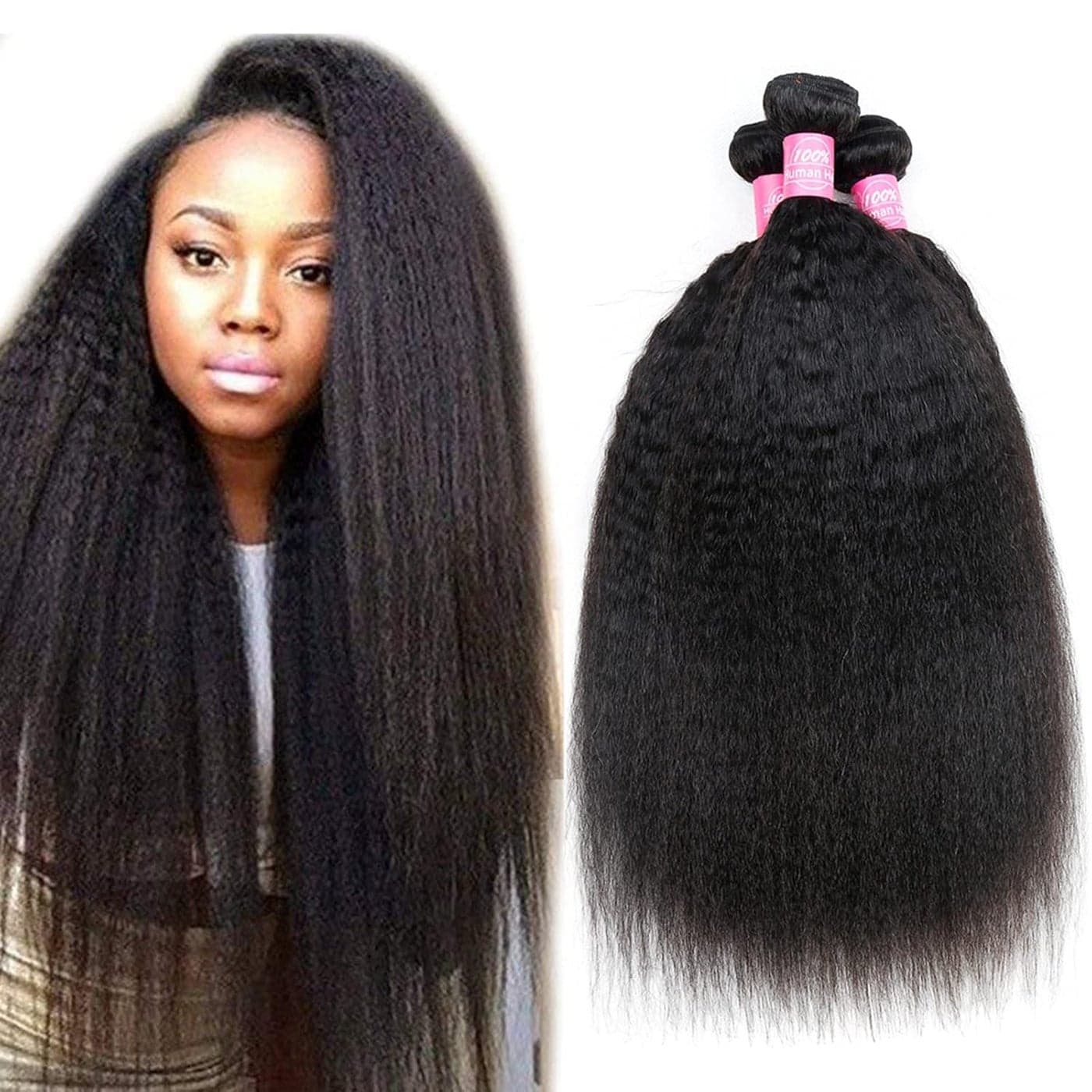 Odir Kinky Straight Bundles Human Hair 18 18 18 Inch Unprocessed 9A Brazilian Yaki Straight Virgin Hair Weave 3 Bundles Kinky Straight Hair Extensions 300g Natural Color